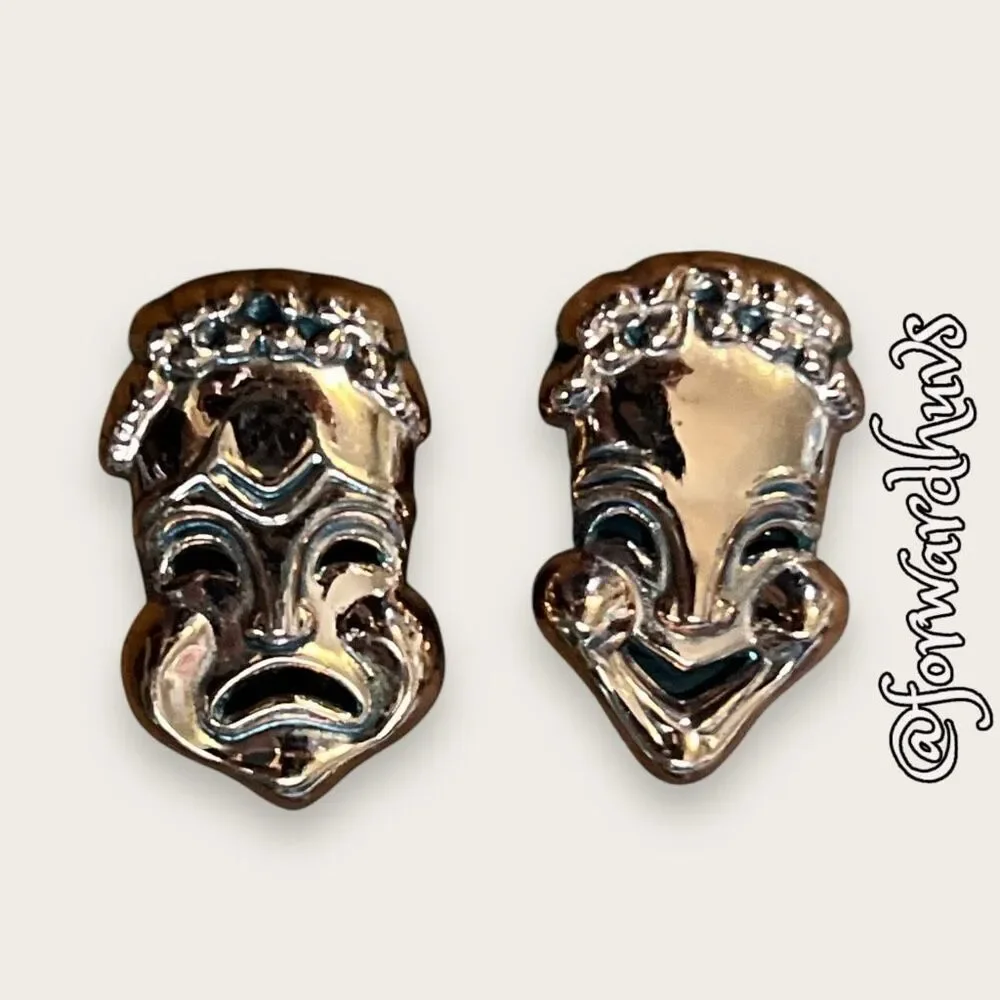 Renoir Marked Copper Drama Masks Clip-On Earrings